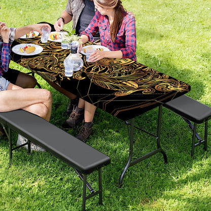 Golden Spiritual Owl Print Picnic Table Cover