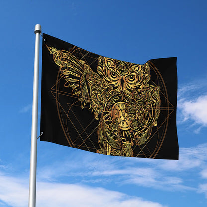 Golden Spiritual Owl Print Polyester Flag