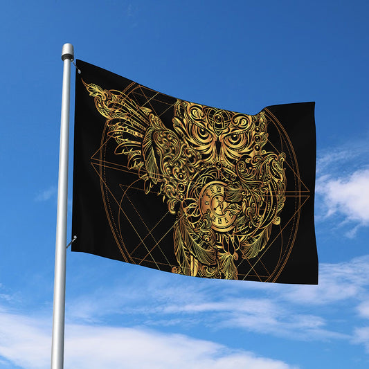 Golden Spiritual Owl Print Polyester Flag