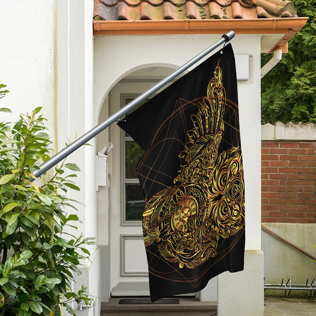 Golden Spiritual Owl Print Polyester Flag
