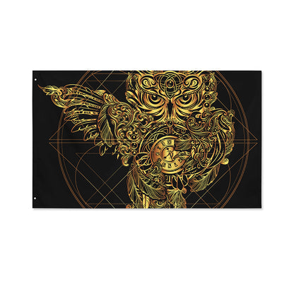 Golden Spiritual Owl Print Polyester Flag