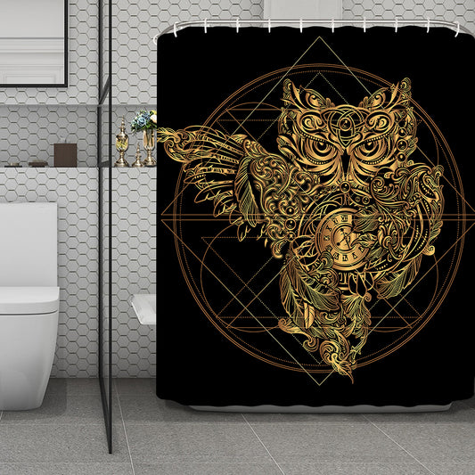 Golden Spiritual Owl Print Polyester Shower Curtain