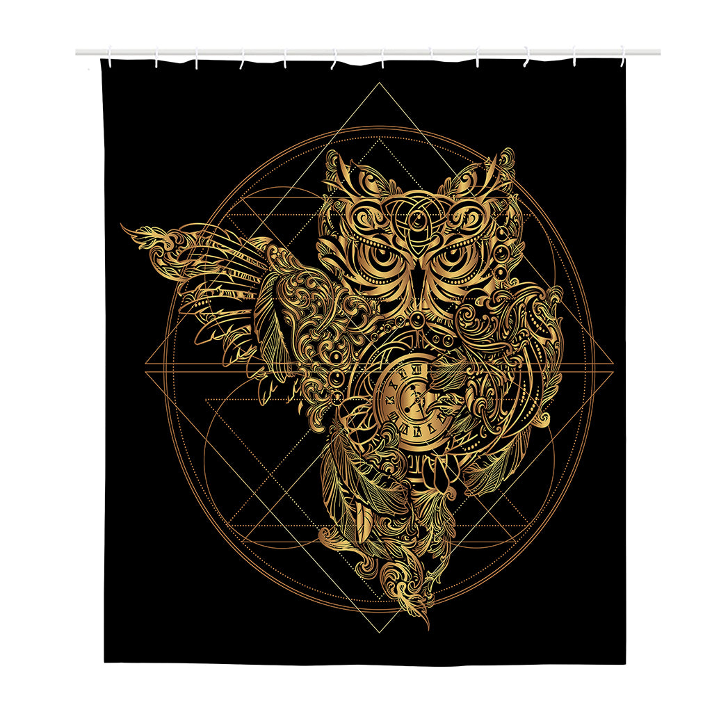 Golden Spiritual Owl Print Polyester Shower Curtain