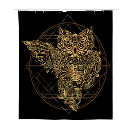 Golden Spiritual Owl Print Polyester Shower Curtain