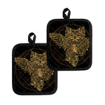Golden Spiritual Owl Print Pot Holders