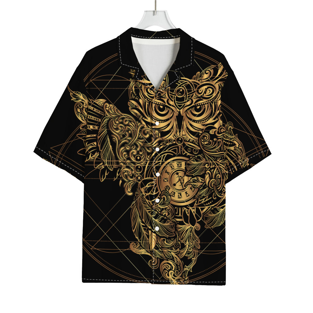 Golden Spiritual Owl Print Rayon Hawaiian Shirt