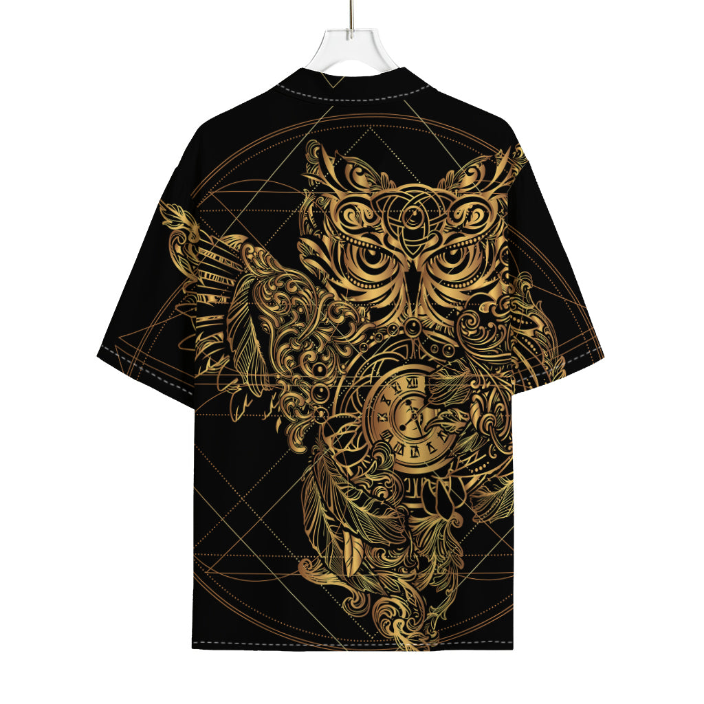 Golden Spiritual Owl Print Rayon Hawaiian Shirt