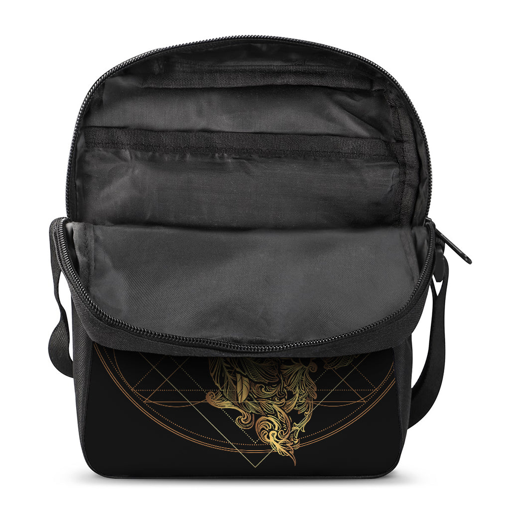 Golden Spiritual Owl Print Rectangular Crossbody Bag
