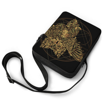Golden Spiritual Owl Print Rectangular Crossbody Bag