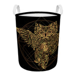 Golden Spiritual Owl Print Round Laundry Basket
