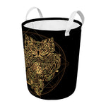Golden Spiritual Owl Print Round Laundry Basket