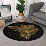 Golden Spiritual Owl Print Round Rug