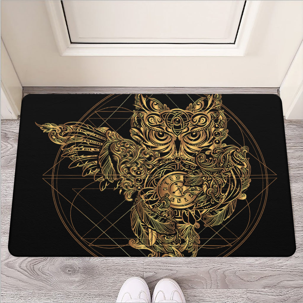Golden Spiritual Owl Print Rubber Doormat
