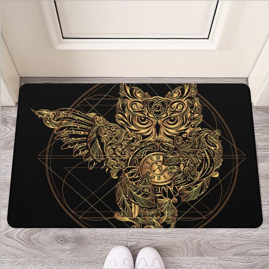 Golden Spiritual Owl Print Rubber Doormat