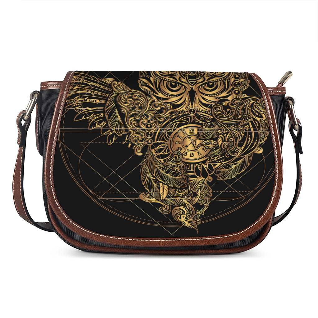 Golden Spiritual Owl Print Saddle Bag
