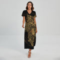 Golden Spiritual Owl Print Short Sleeve Maxi Dress