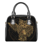 Golden Spiritual Owl Print Shoulder Handbag
