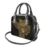 Golden Spiritual Owl Print Shoulder Handbag