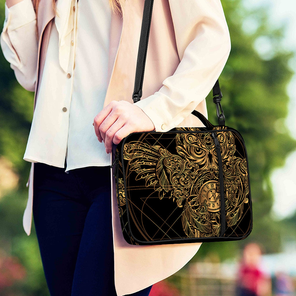 Golden Spiritual Owl Print Shoulder Strap Bible Bag