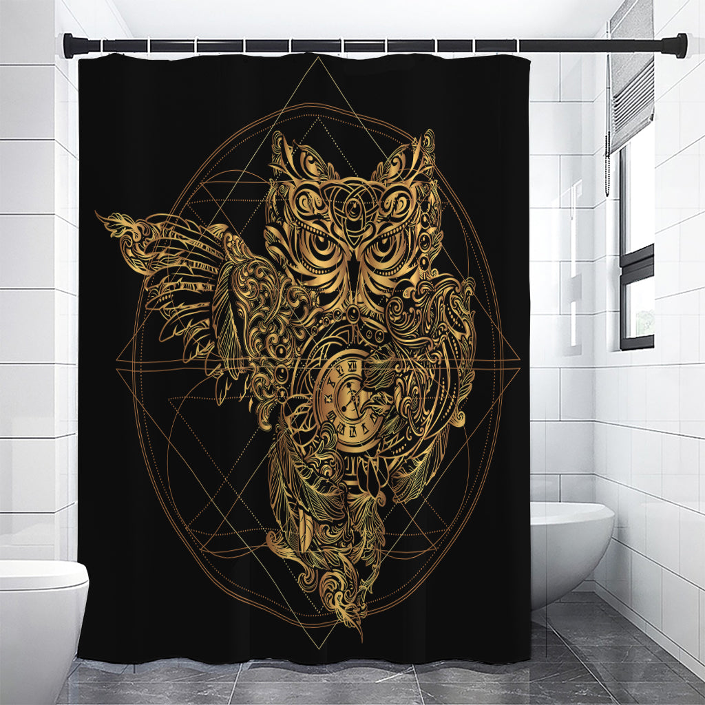 Golden Spiritual Owl Print Shower Curtain