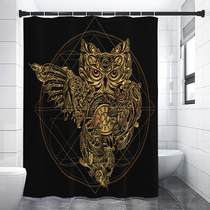 Golden Spiritual Owl Print Shower Curtain