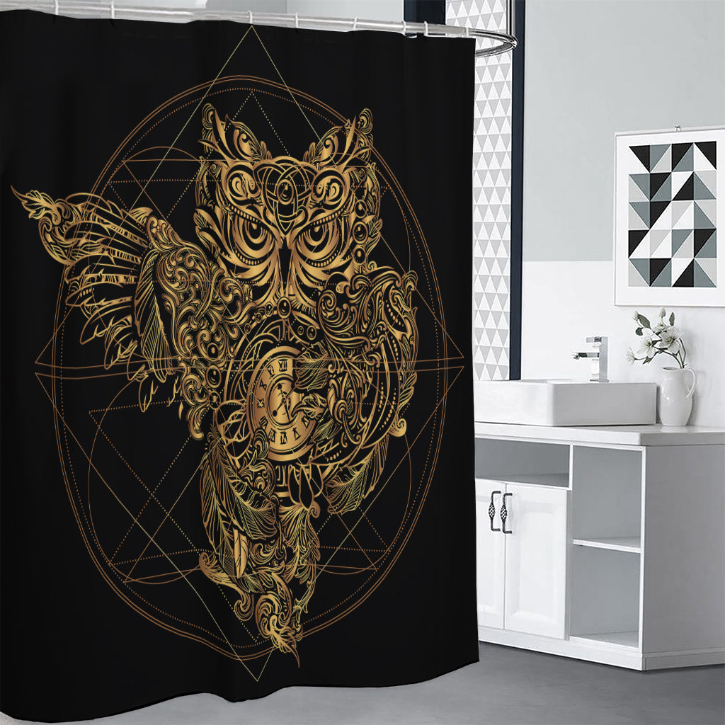 Golden Spiritual Owl Print Shower Curtain