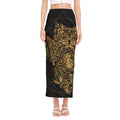 Golden Spiritual Owl Print Side Slit Maxi Skirt