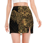 Golden Spiritual Owl Print Side Slit Mini Skirt