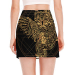 Golden Spiritual Owl Print Side Slit Mini Skirt