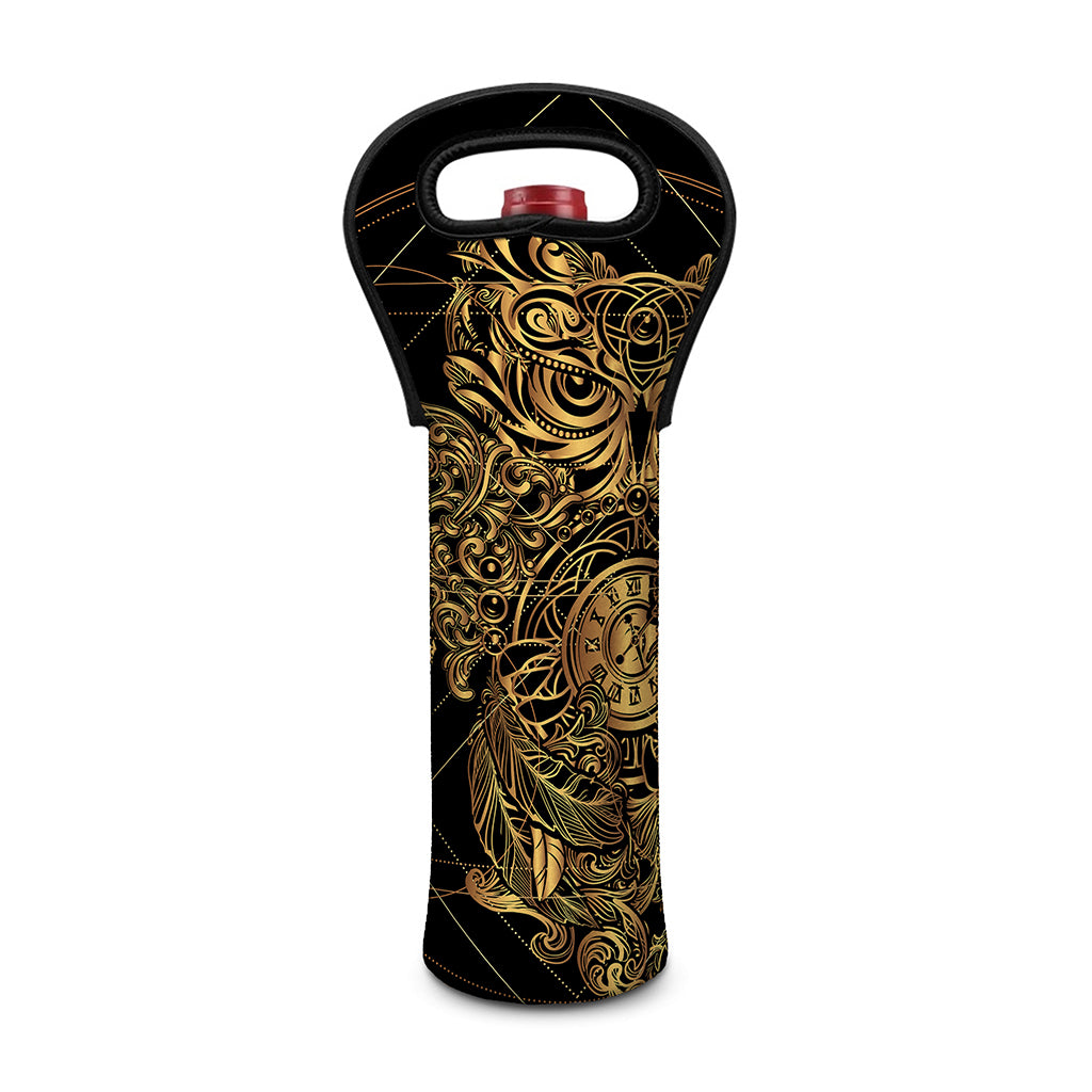 Golden Spiritual Owl Print Single Neoprene Wine Tote