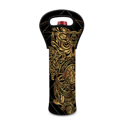 Golden Spiritual Owl Print Single Neoprene Wine Tote
