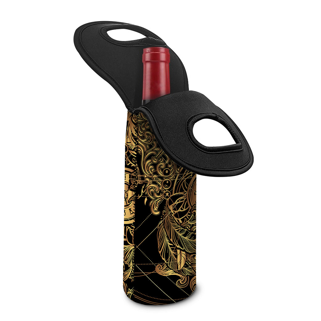 Golden Spiritual Owl Print Single Neoprene Wine Tote
