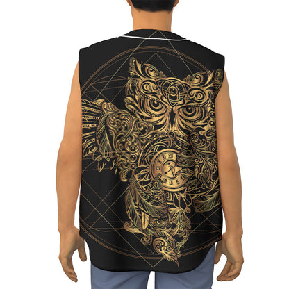 Golden Spiritual Owl Print Sleeveless Baseball Jersey