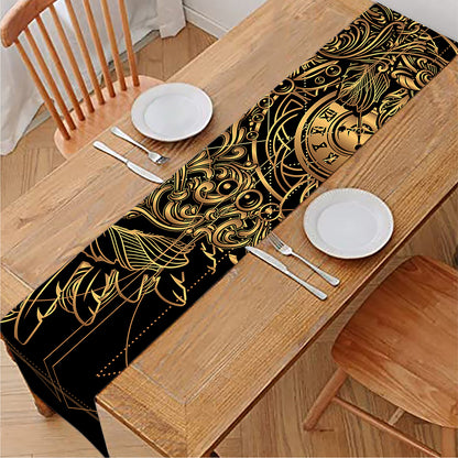 Golden Spiritual Owl Print Table Runner