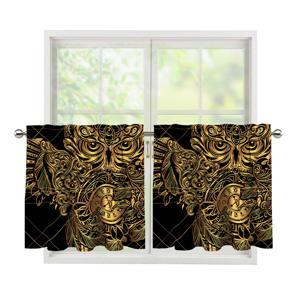 Golden Spiritual Owl Print Tier Curtains