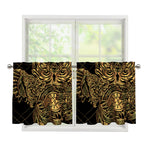 Golden Spiritual Owl Print Tier Curtains
