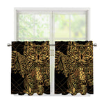 Golden Spiritual Owl Print Tier Curtains