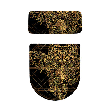 Golden Spiritual Owl Print Toilet Lid And Tank Cover Set