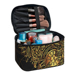Golden Spiritual Owl Print Travel Makeup Bag