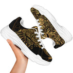 Golden Spiritual Owl Print White Chunky Shoes