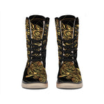 Golden Spiritual Owl Print Winter Boots