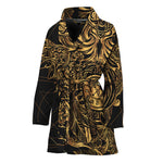Golden Spiritual Owl Print Women's Bathrobe