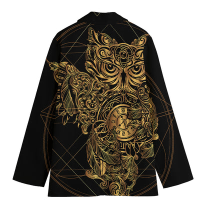 Golden Spiritual Owl Print Women's Blazer