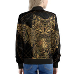 Golden Spiritual Owl Print Women's Bomber Jacket