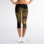 Golden Spiritual Owl Print Women's Capri Leggings