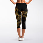 Golden Spiritual Owl Print Women's Capri Leggings