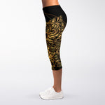 Golden Spiritual Owl Print Women's Capri Leggings
