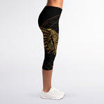 Golden Spiritual Owl Print Women's Capri Leggings