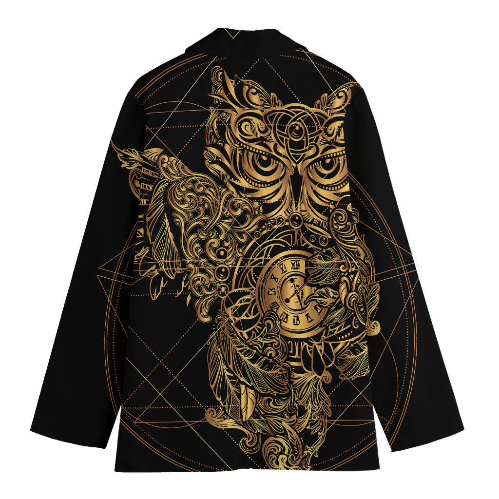 Golden Spiritual Owl Print Women's Cotton Blazer