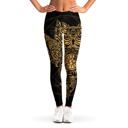 Golden Spiritual Owl Print Women's Leggings